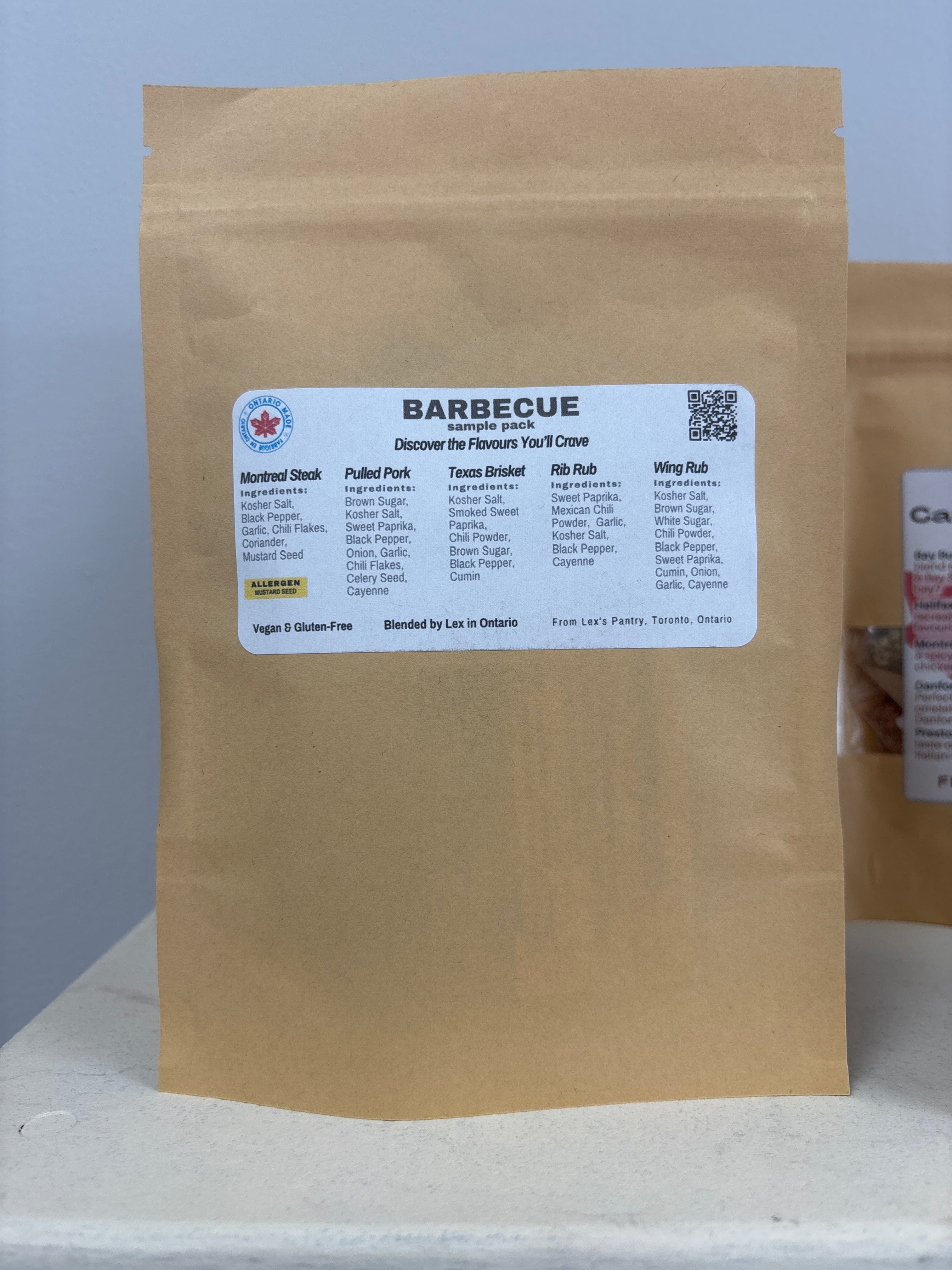 Brown package with a label on a light gray background