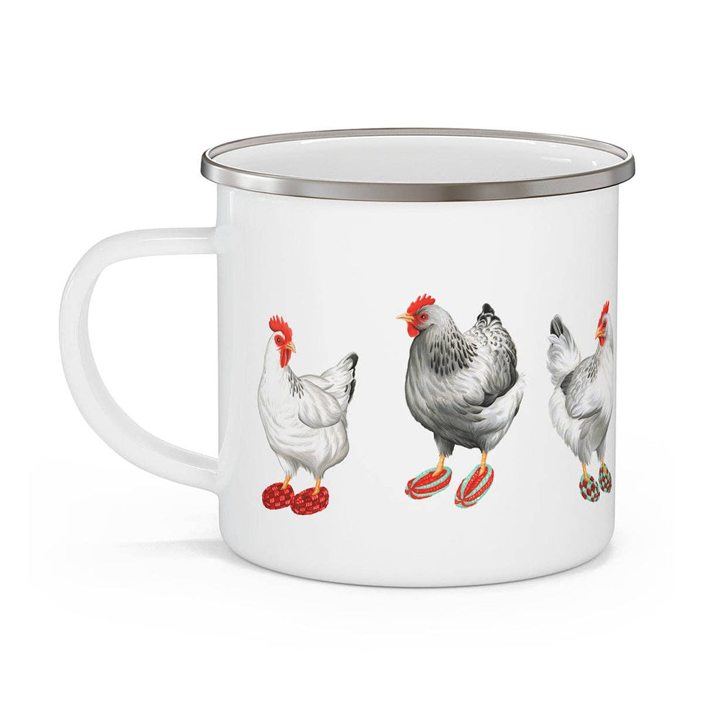 Mug with illustrations of chickens on a white background