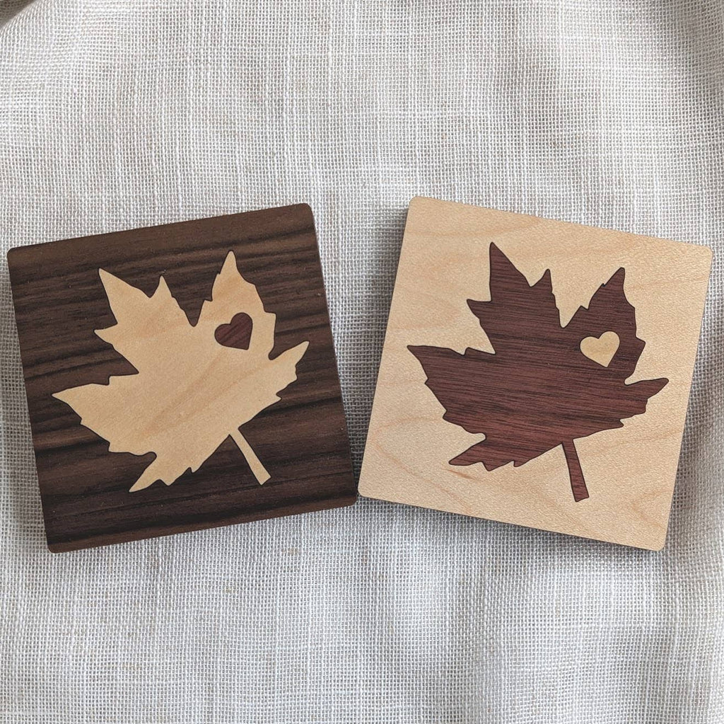 Maple Leaf Wood Inlay Coaster 2 pack- Made in Canada