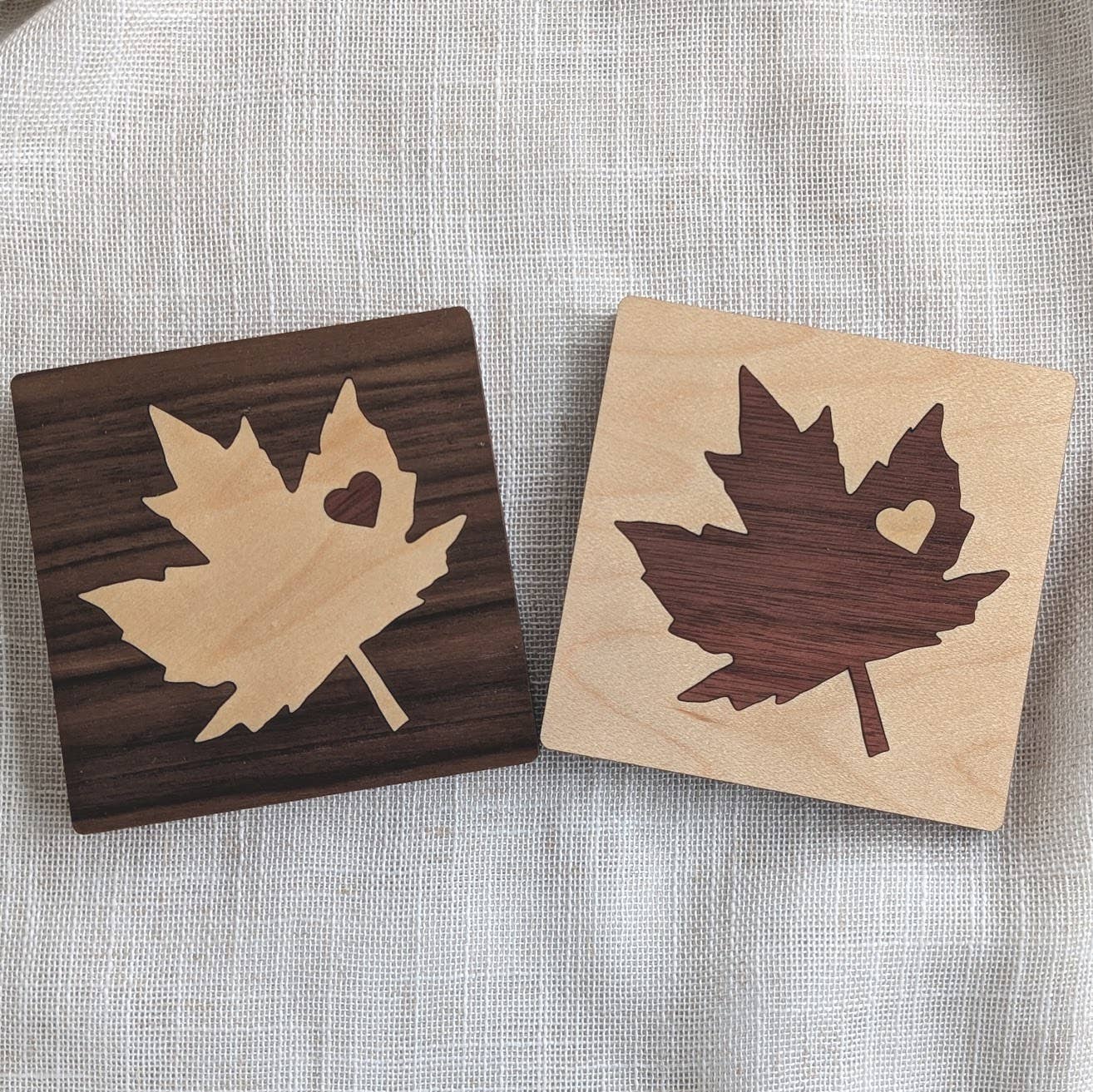 Maple Leaf Wood Inlay Coaster 2 pack- Made in Canada