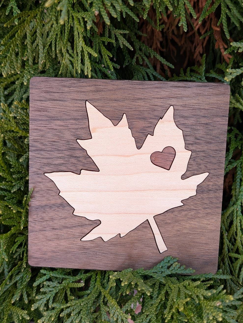 Maple Leaf Wood Inlay Coaster 2 pack- Made in Canada