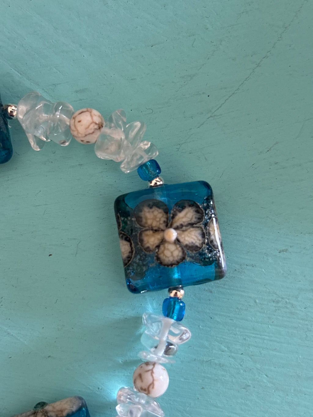 Blue Daisy Handmade Glass Bead Bracelet made by Meri Glass (028)