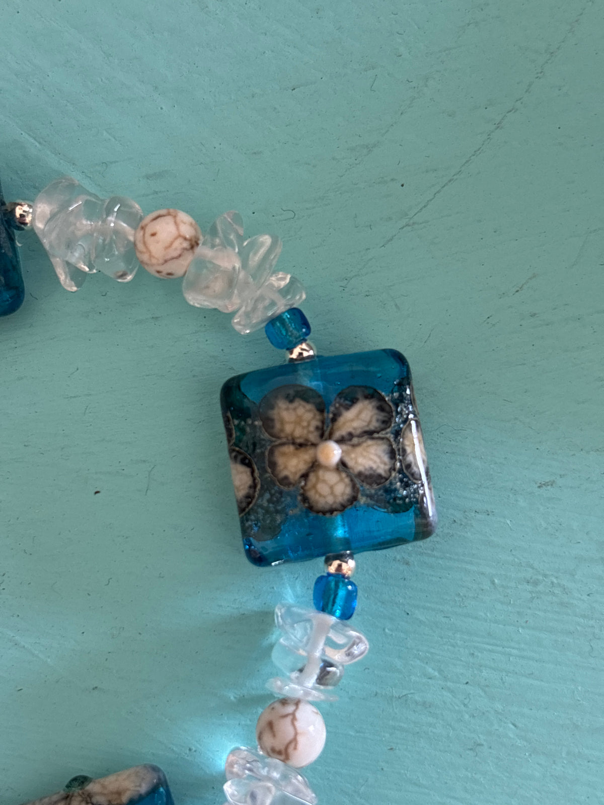 Blue Daisy Handmade Glass Bead Bracelet made by Meri Glass (028)