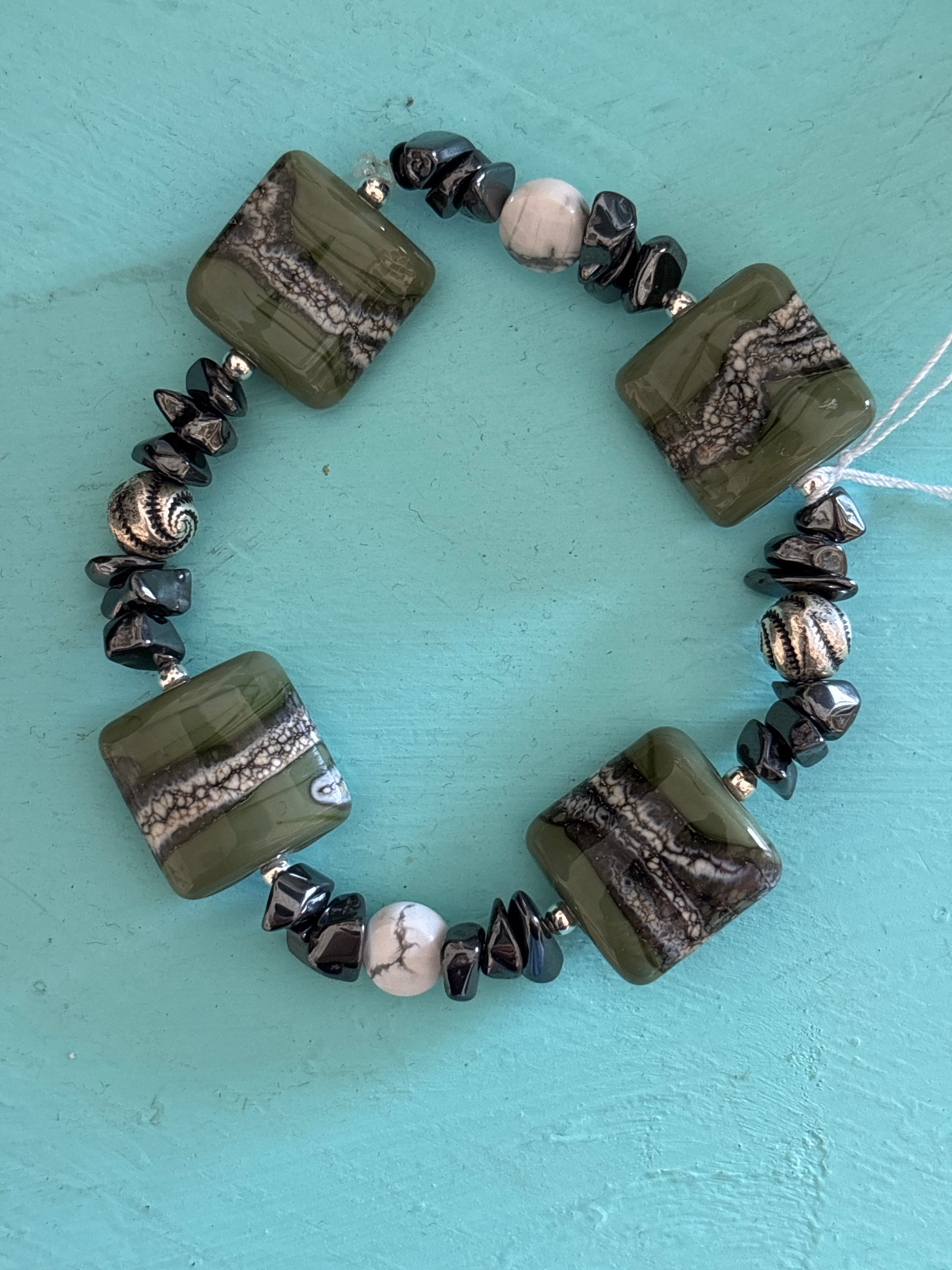 Evergreen Marble Handmade Glass Bead Bracelet by Meri Glass (031)