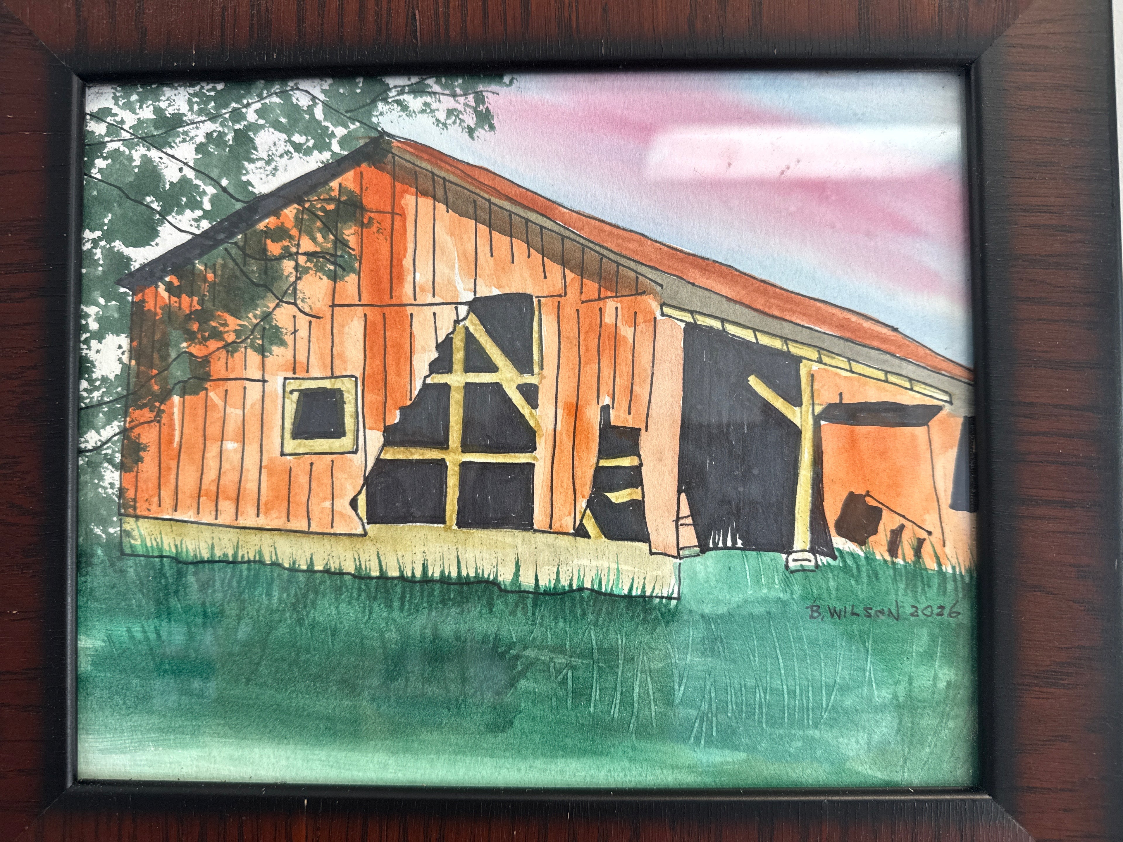 Orange Barns Watercolour Paintings by Barb Wilson