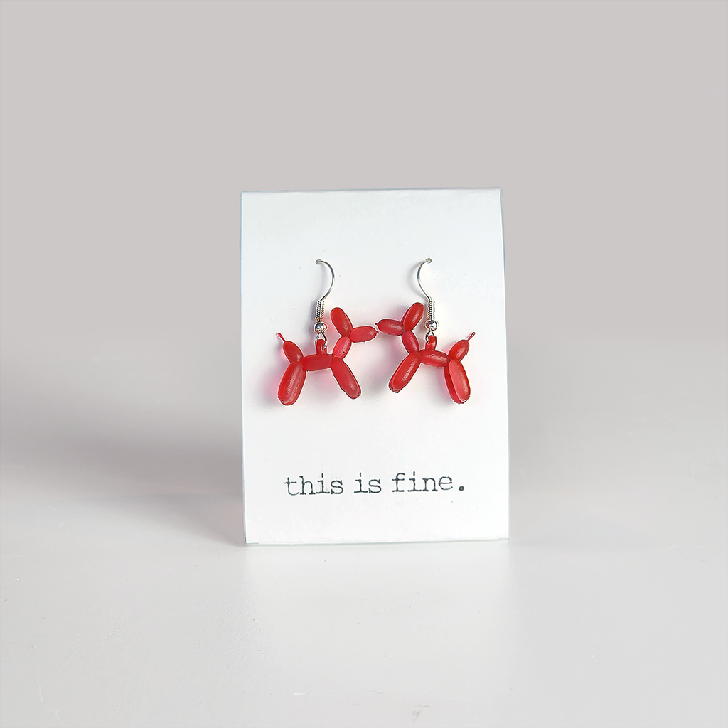 red balloon art earrings