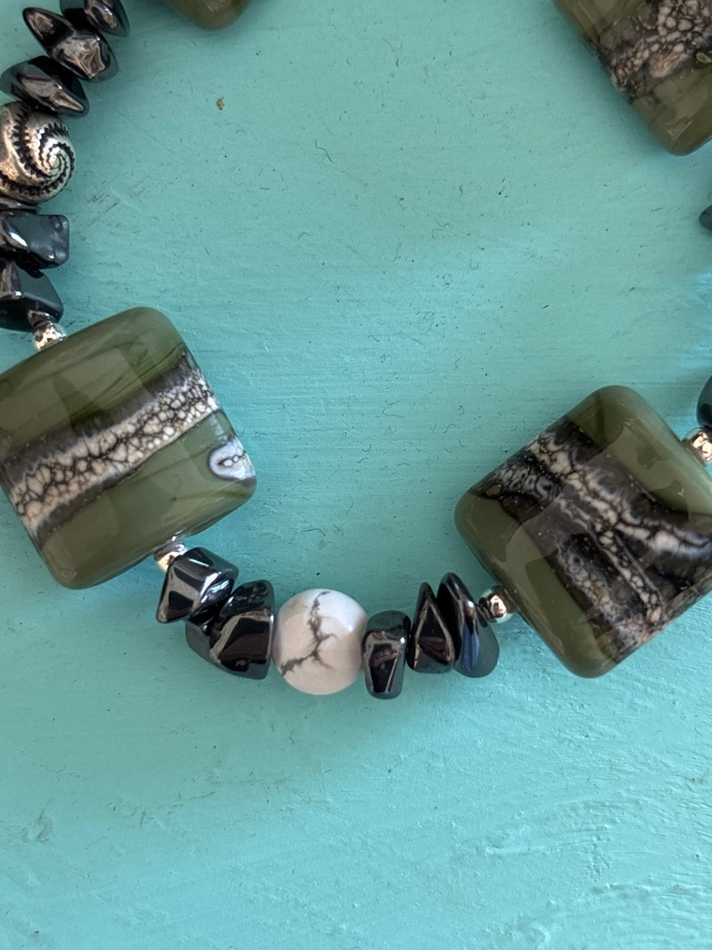Evergreen Marble Handmade Glass Bead Bracelet by Meri Glass (031)