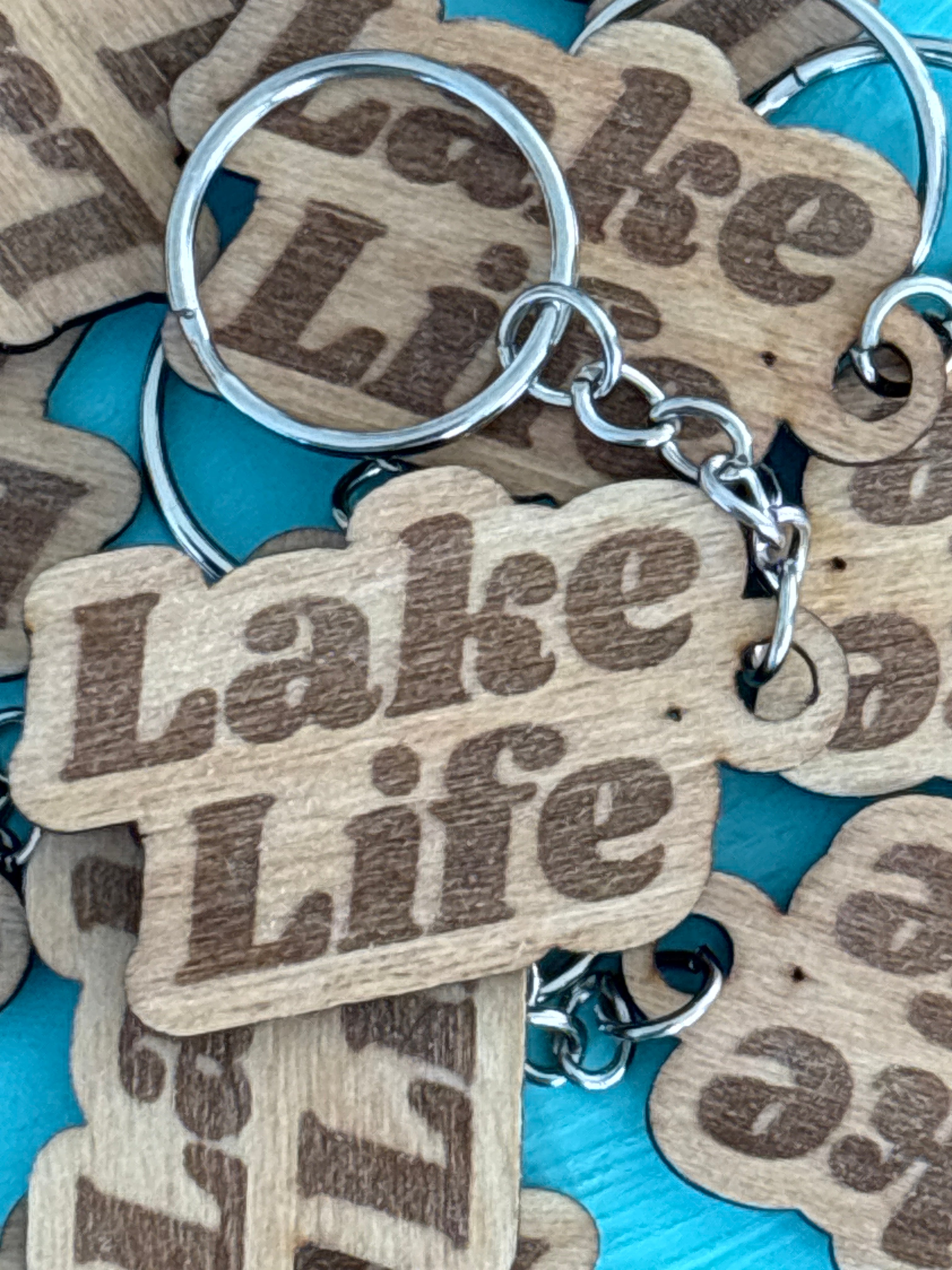 Lake Life Keychain Wood