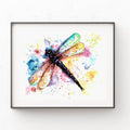 Colorful watercolor painting of a dragonfly on a white background