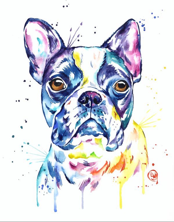 Boston Terrier Painting - Greeting Card