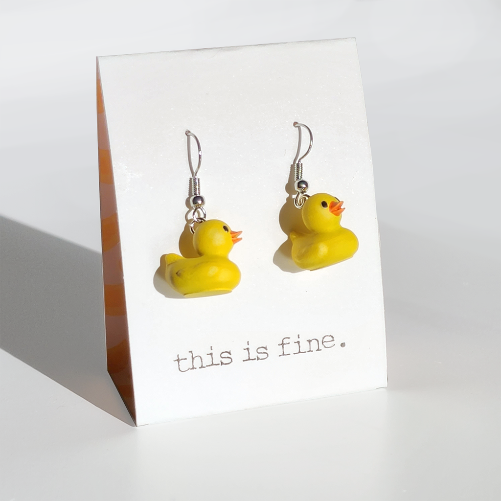 Rubber Duckie Earrings - Zero Ducks Given by this is fine