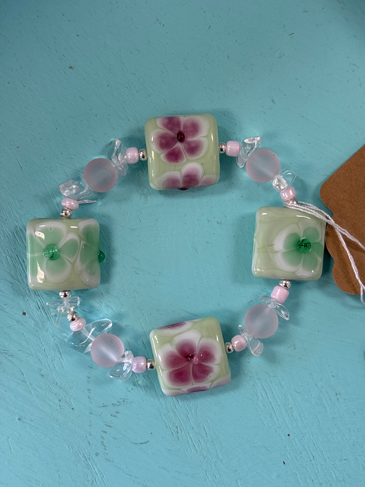 Mint Meadow Handmade Glass Bead Bracelet by Meri Glass Beads (MLF022)
