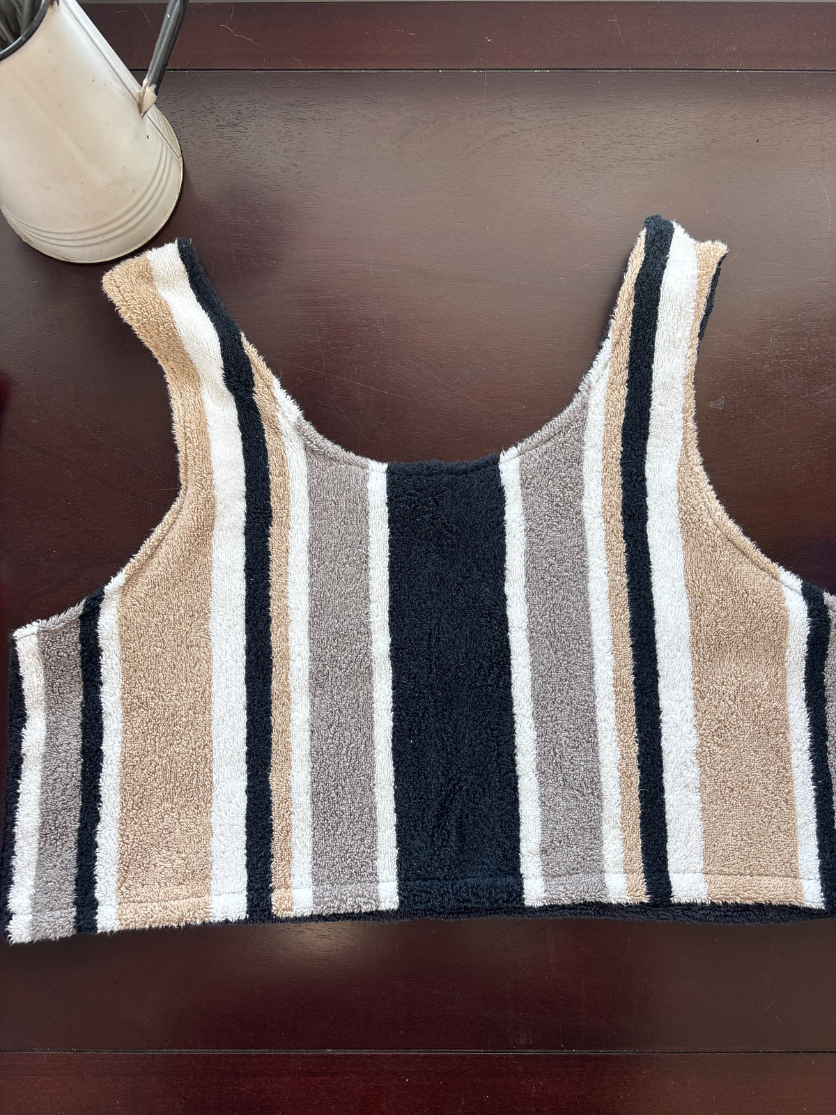 Stripped tank made of repurposed towels