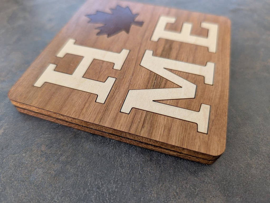 Handmade HOME Inlay Coaster 2 pack - Made in Canada