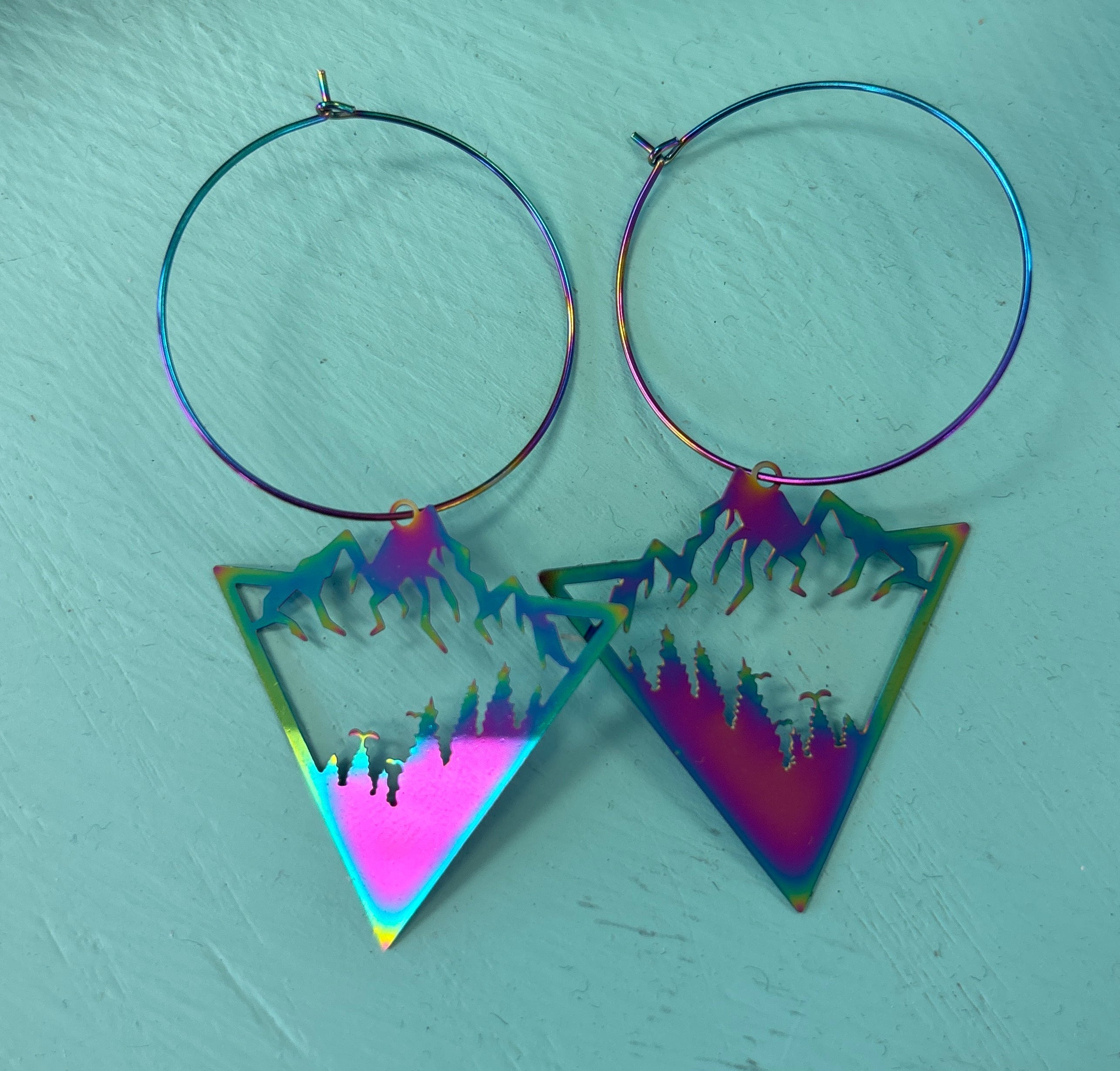 Colorful geometric shapes on a light blue surface