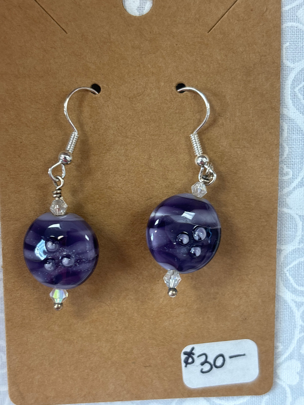 Meri Glass Beads Purple Sparkle Round Earrings