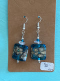 Blue Daisy Handmade Glass Bead & Clear Quartz Earrings by Meri Glass Beads (027)