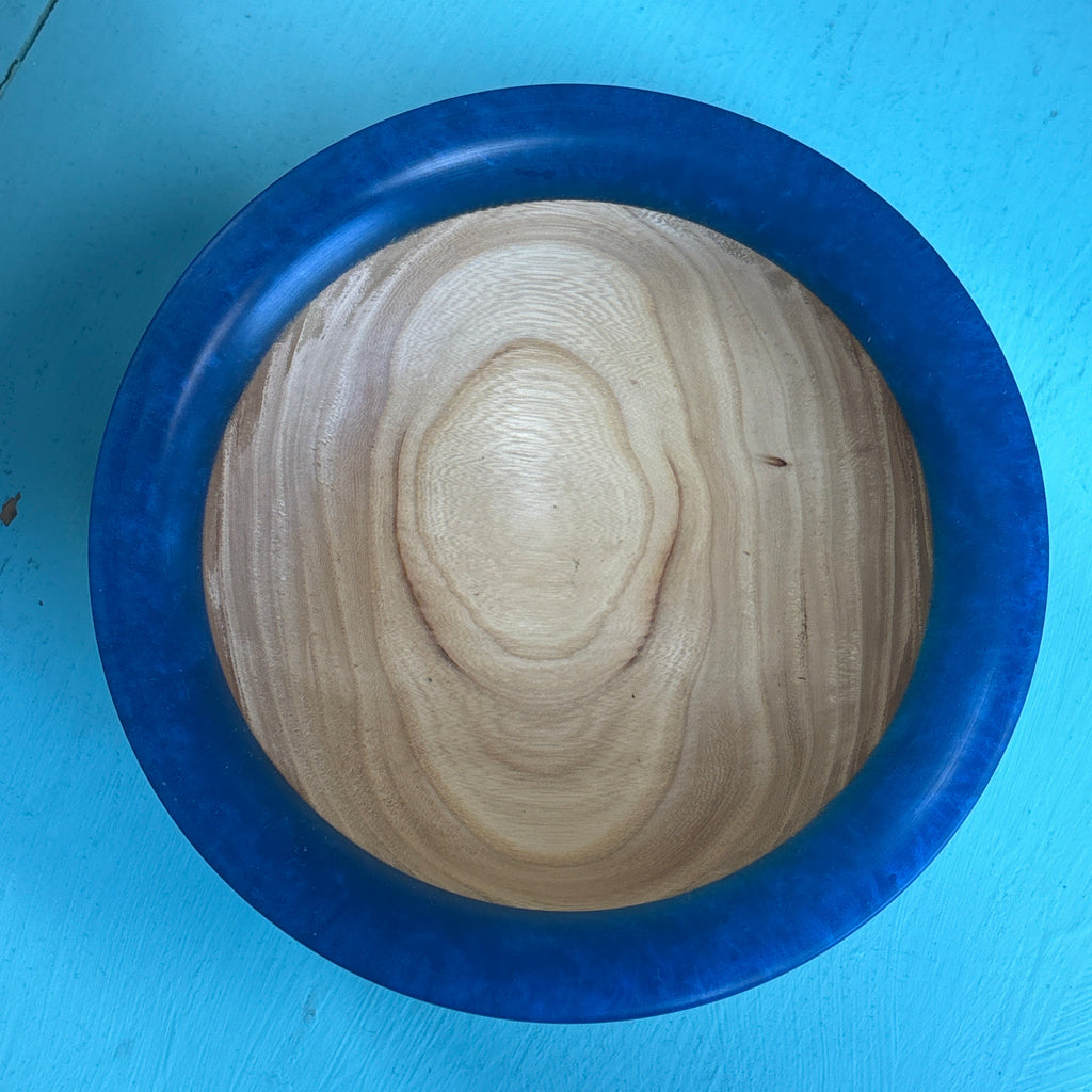 Handmade Light Wood & Blue Resin Rim Bowl | Cottage Creations