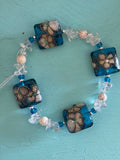 Blue Daisy Handmade Glass Bead Bracelet made by Meri Glass (028)