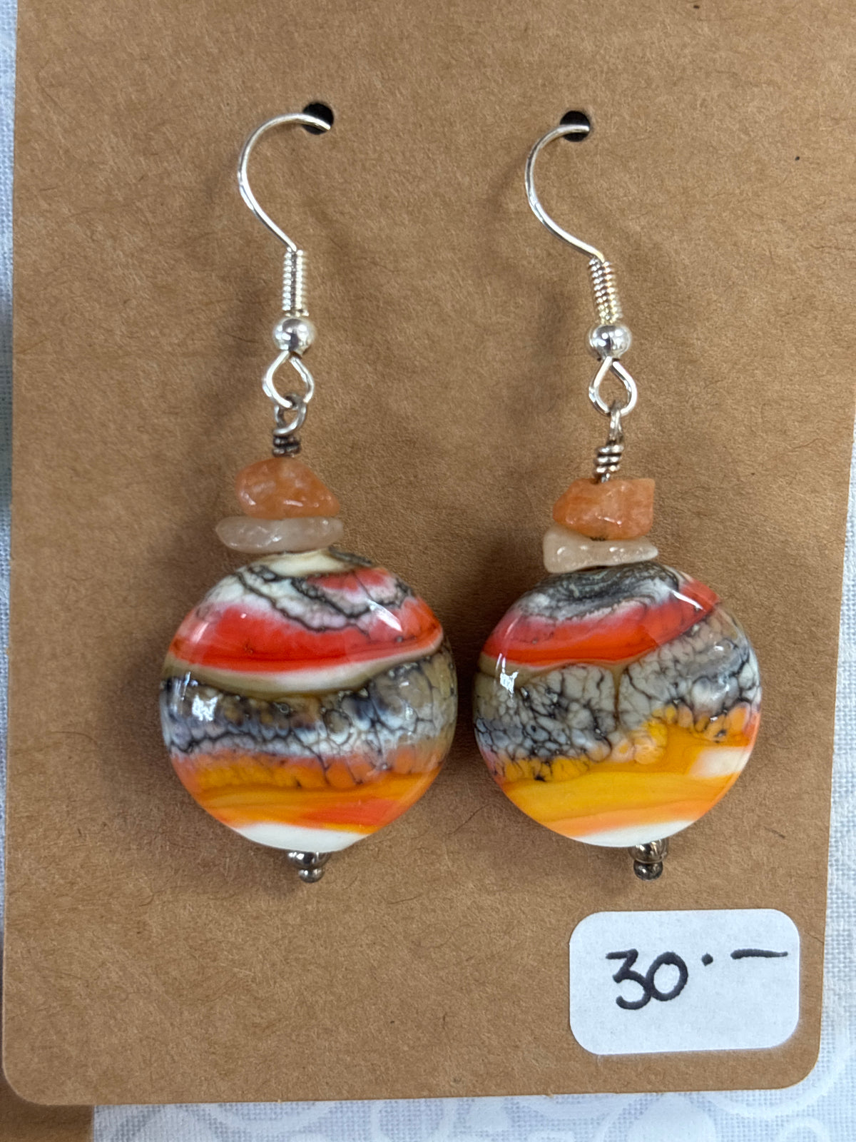 Orange Dangle Earrings by Meri Glass Beads (MLF 016)