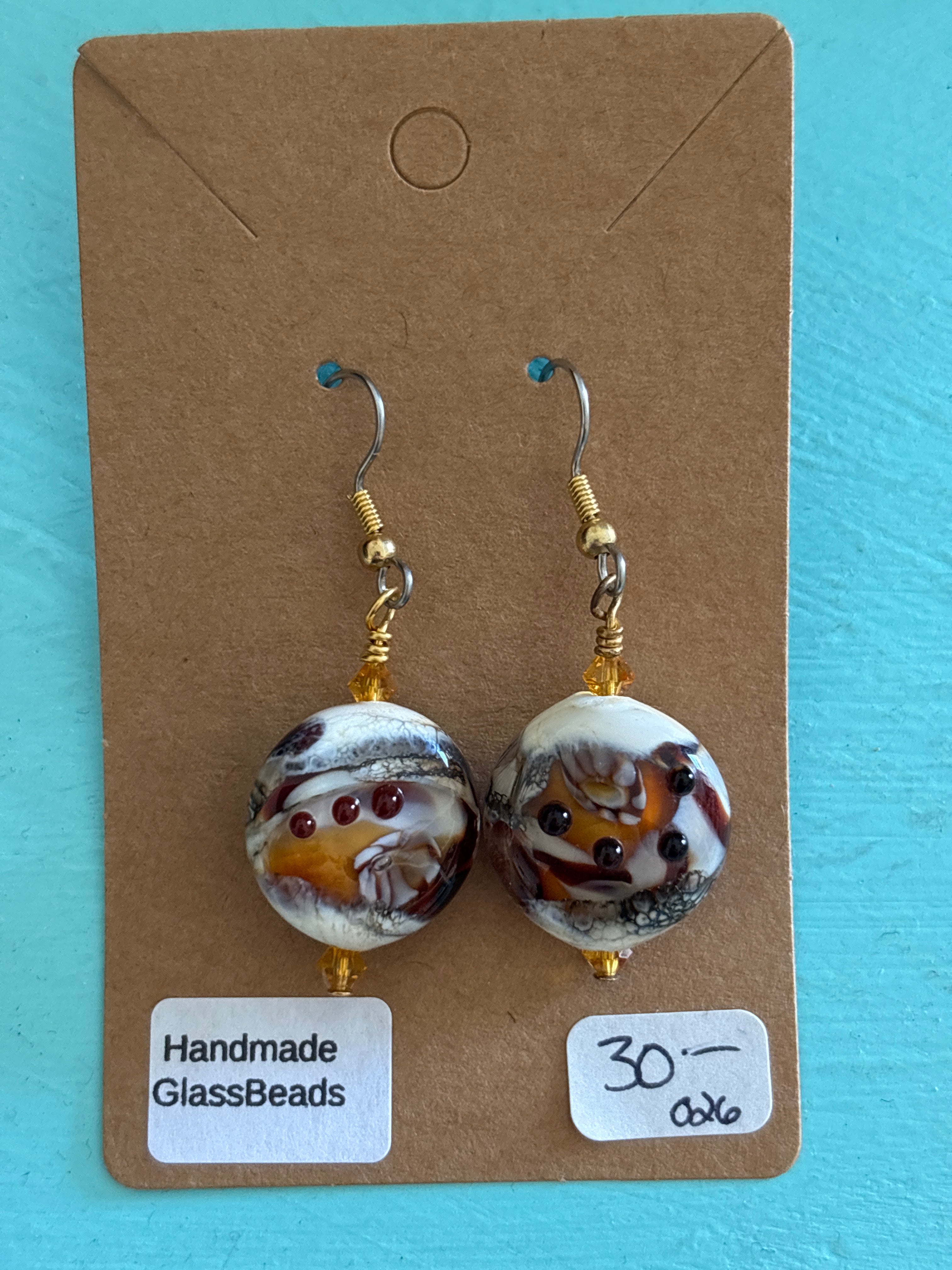 Golden Shore Handmade Glass Bead Dangle Earrings by Meri Glass Beads (026)