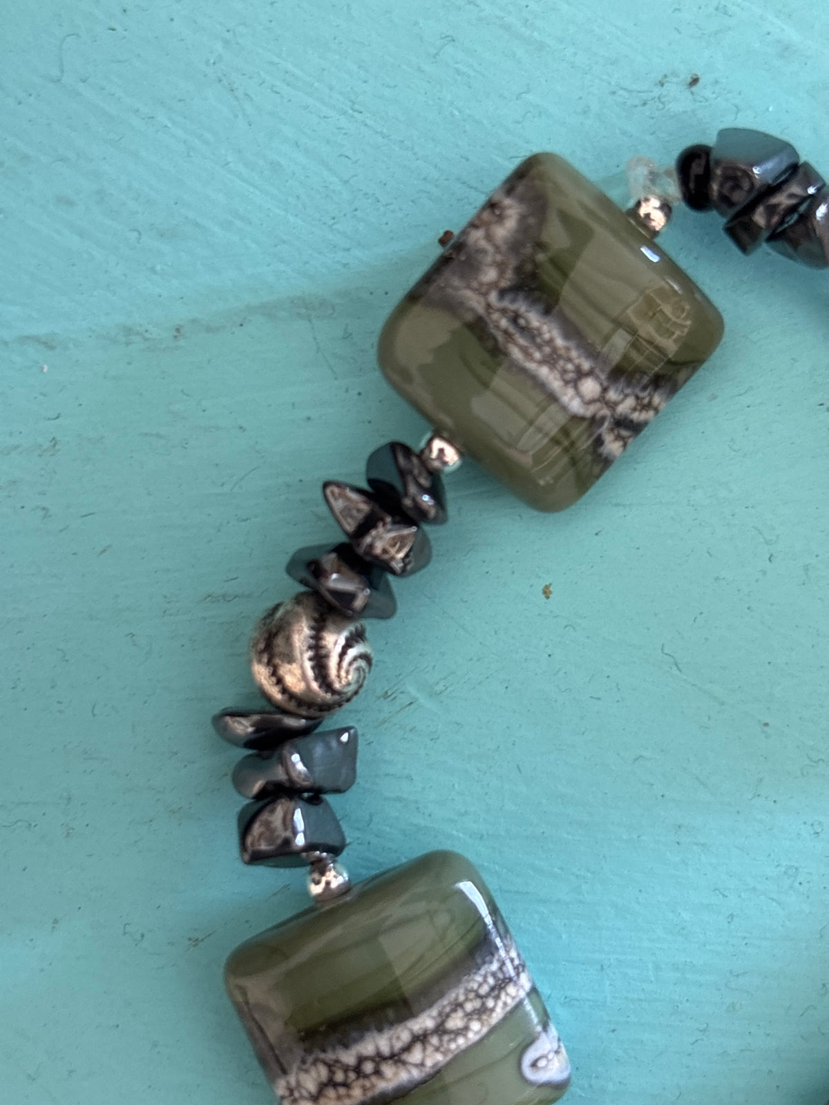 Evergreen Marble Handmade Glass Bead Bracelet by Meri Glass (031)