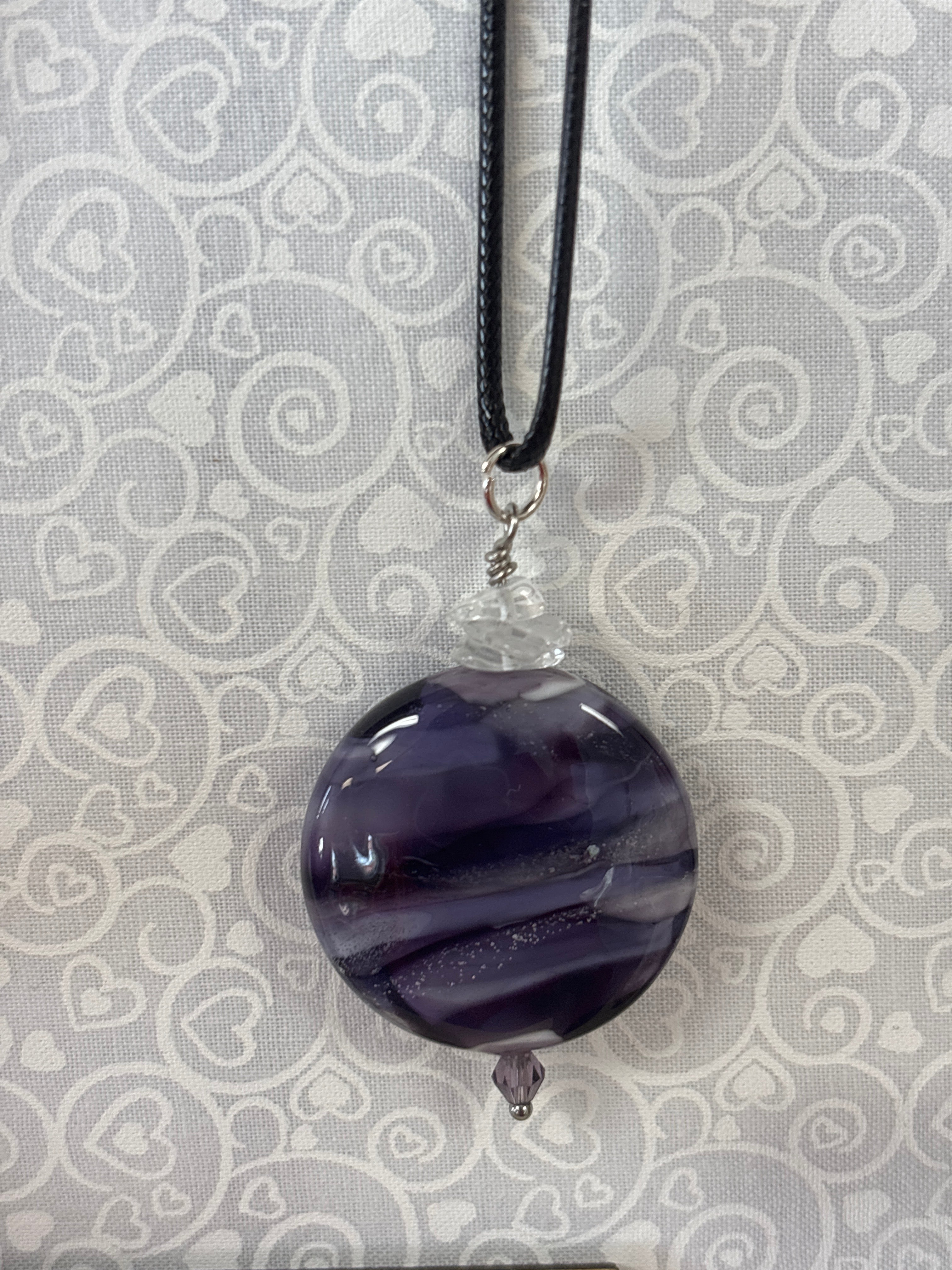 Meri Glass Beads Purple Sparkle Round Pendant