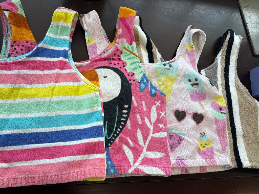 Colourful tank tops made of repurposed towels