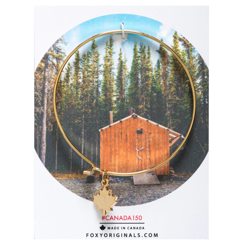Maple Leaf Charm Bangle Bracelet Made in Canada - I Heart Canada Collection