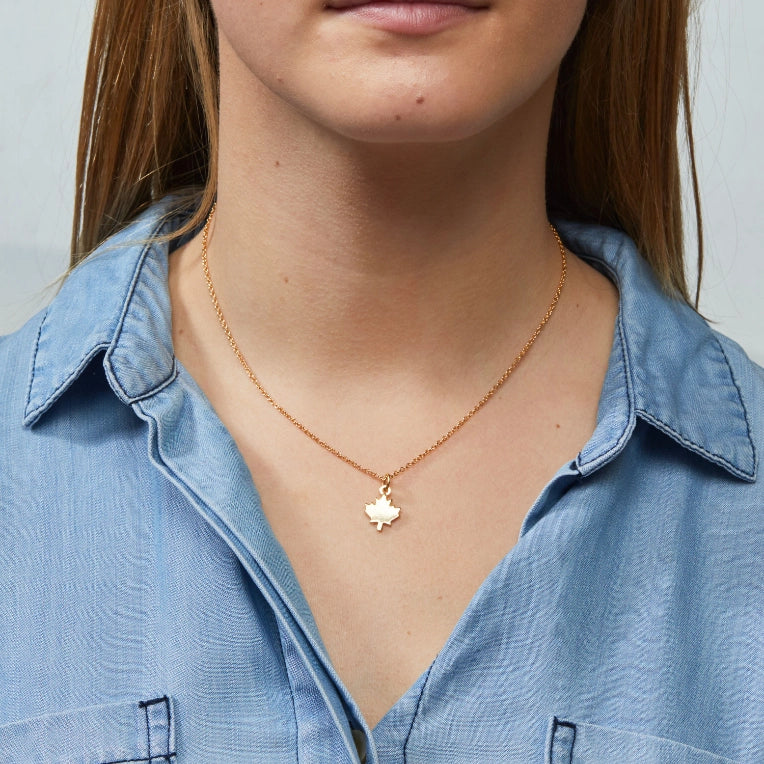 Maple Leaf Charm Necklace Made in Canada - I Heart Canada Collection