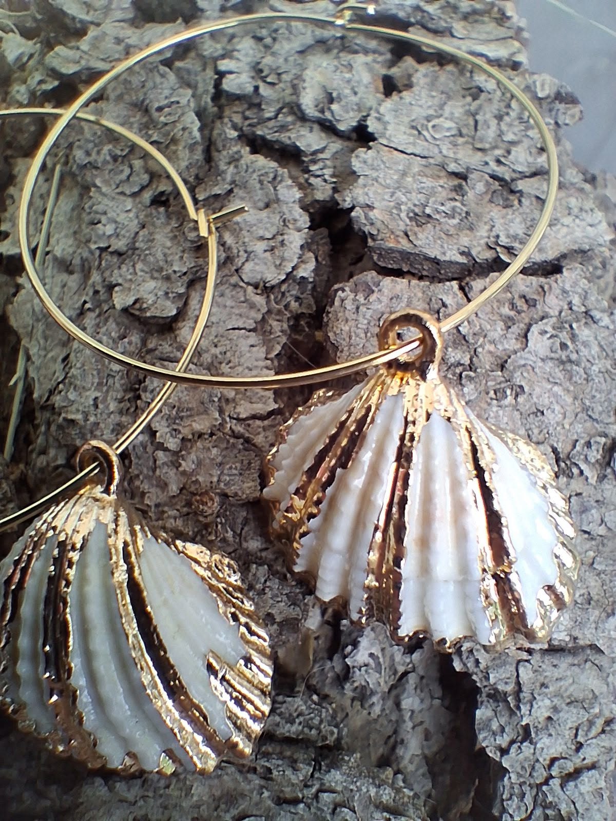 White Scalloped Sea Shell Earrings by Hollywood North Jewelry