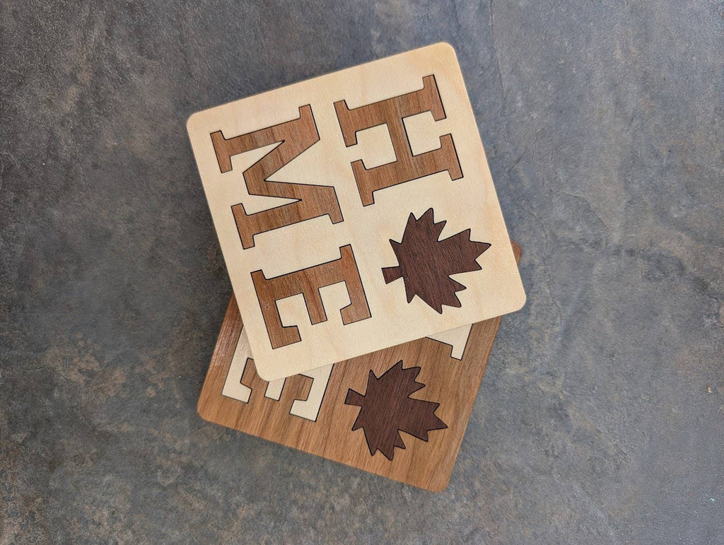 Handmade HOME Inlay Coaster 2 pack - Made in Canada