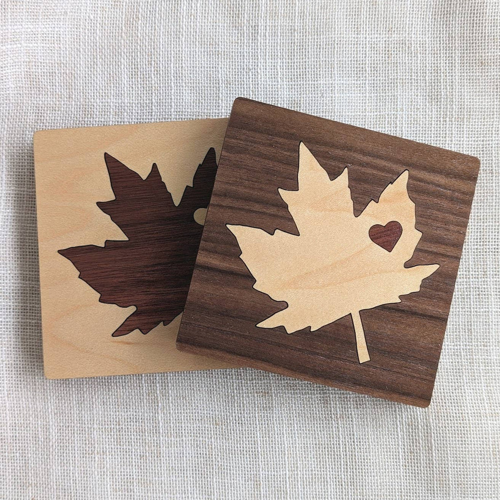 Maple Leaf Wood Inlay Coaster 2 pack- Made in Canada