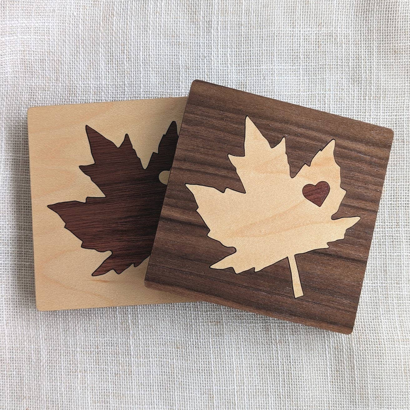 Maple Leaf Wood Inlay Coaster 2 pack- Made in Canada