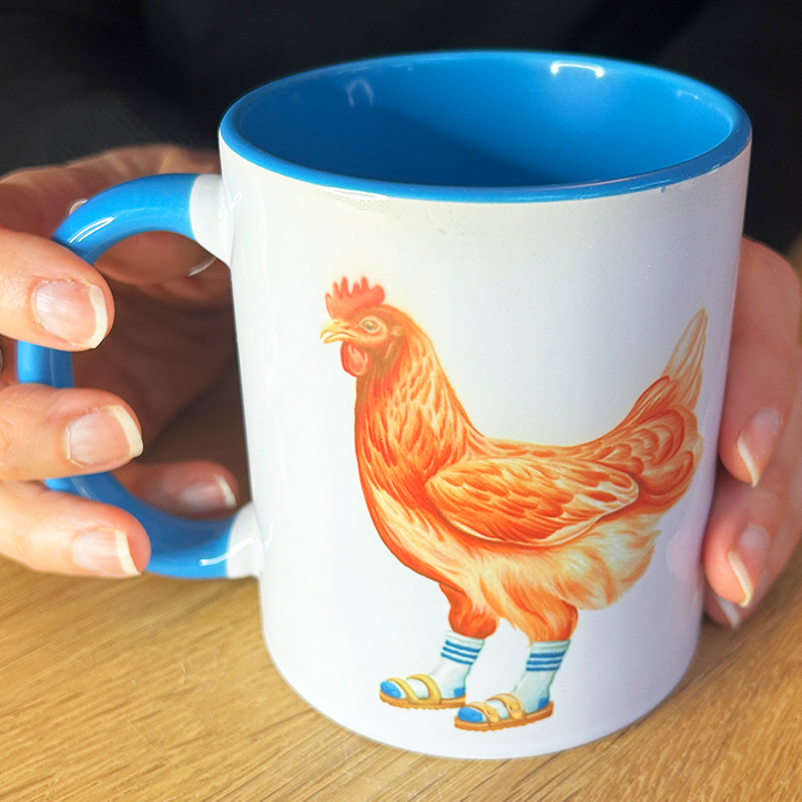 Hen wearing Sandals and socks Mug
