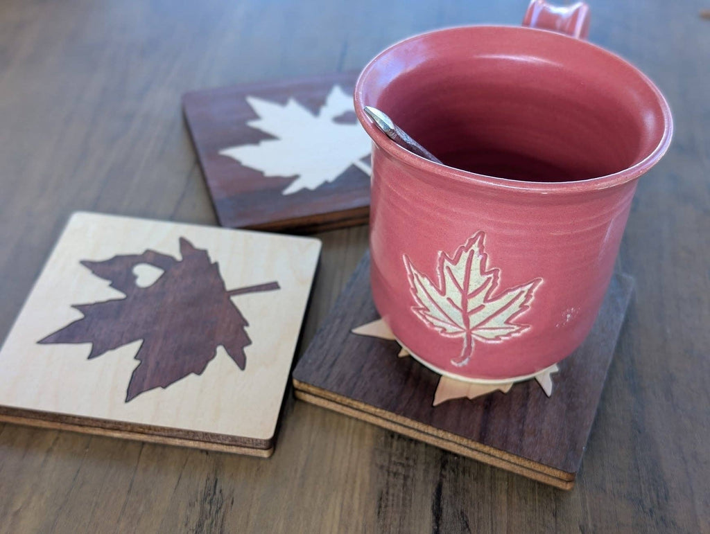 Maple Leaf Wood Inlay Coaster 2 pack- Made in Canada