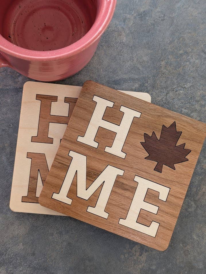 Handmade HOME Inlay Coaster 2 pack - Made in Canada