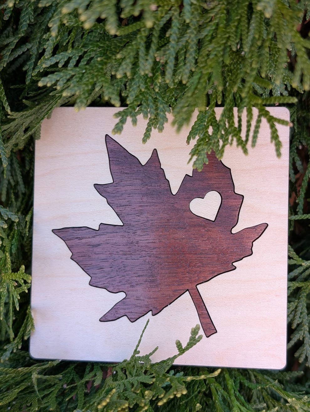 Maple Leaf Wood Inlay Coaster 2 pack- Made in Canada