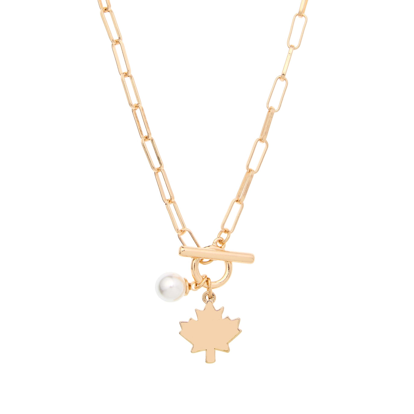 Maple Leaf Toggle Necklace On Staple Chain Made in Canada - I Heart Canada Collection