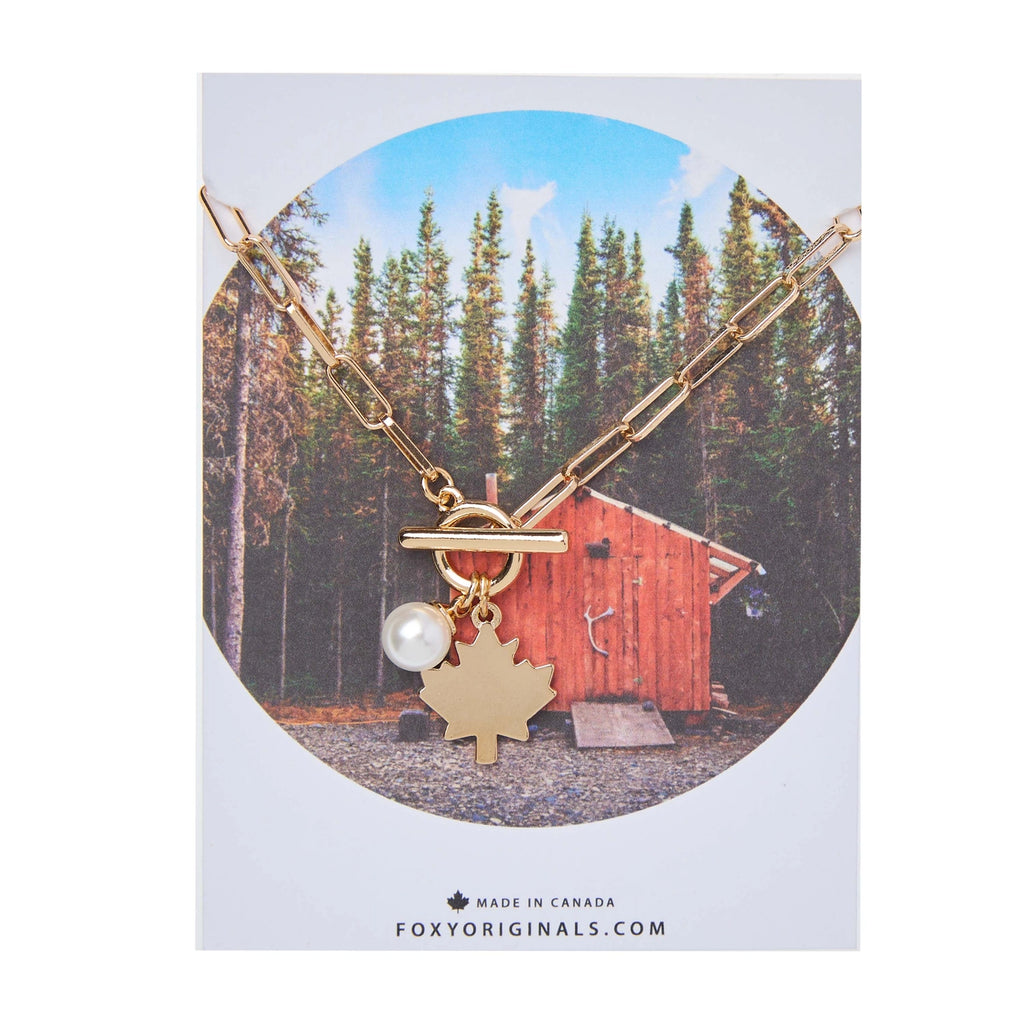 Maple Leaf Toggle Necklace On Staple Chain Made in Canada - I Heart Canada Collection