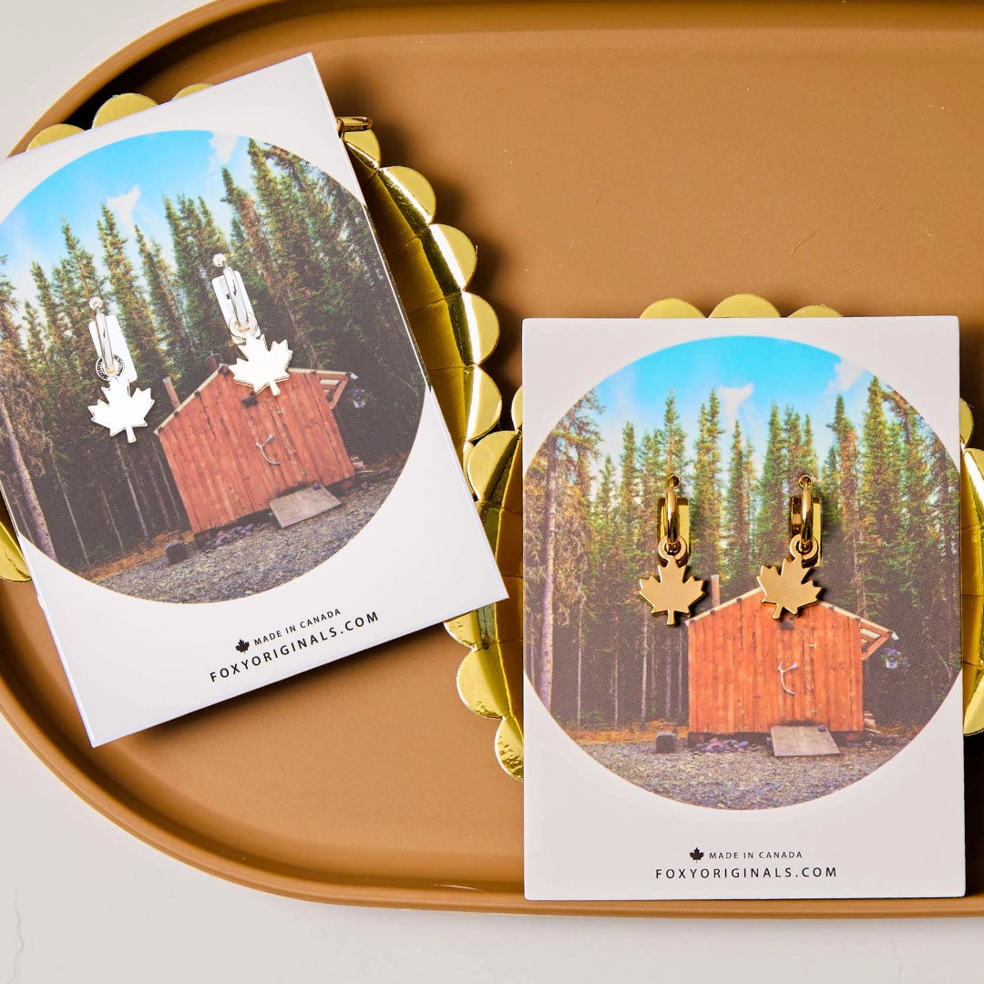 Maple Leaf Huggie Hoop Earrings Made in Canada -I Heart Canada Collection