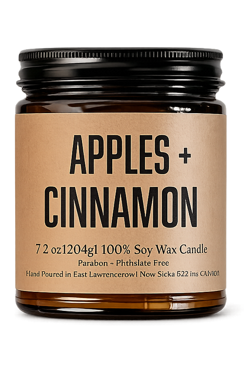 Jar of 'Apples + Cinnamon' candle on a white background